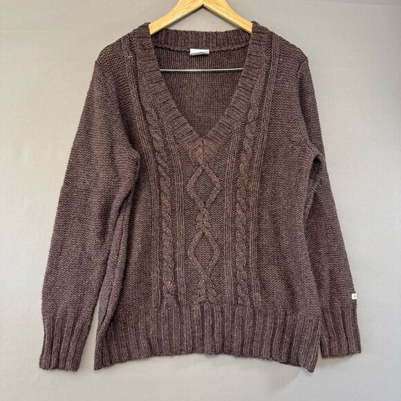 Columbia Women’s V-Neck Brown Sweater Size Large Cable Knit/Hand Knit Style - Picture 1 of 10